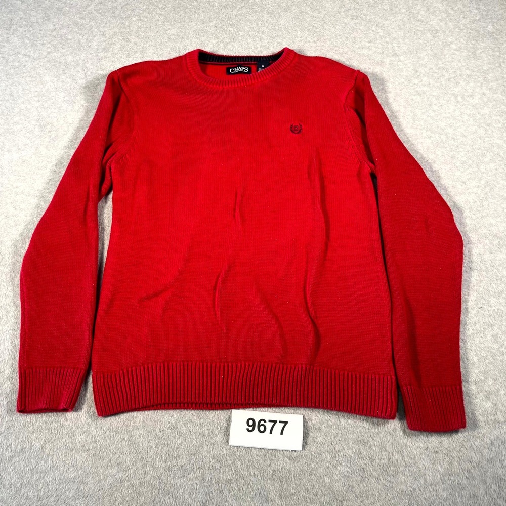 Chaps Sweater Mens Medium Red Cable Knit Cotton Long Sleeve Crew Neck Winter